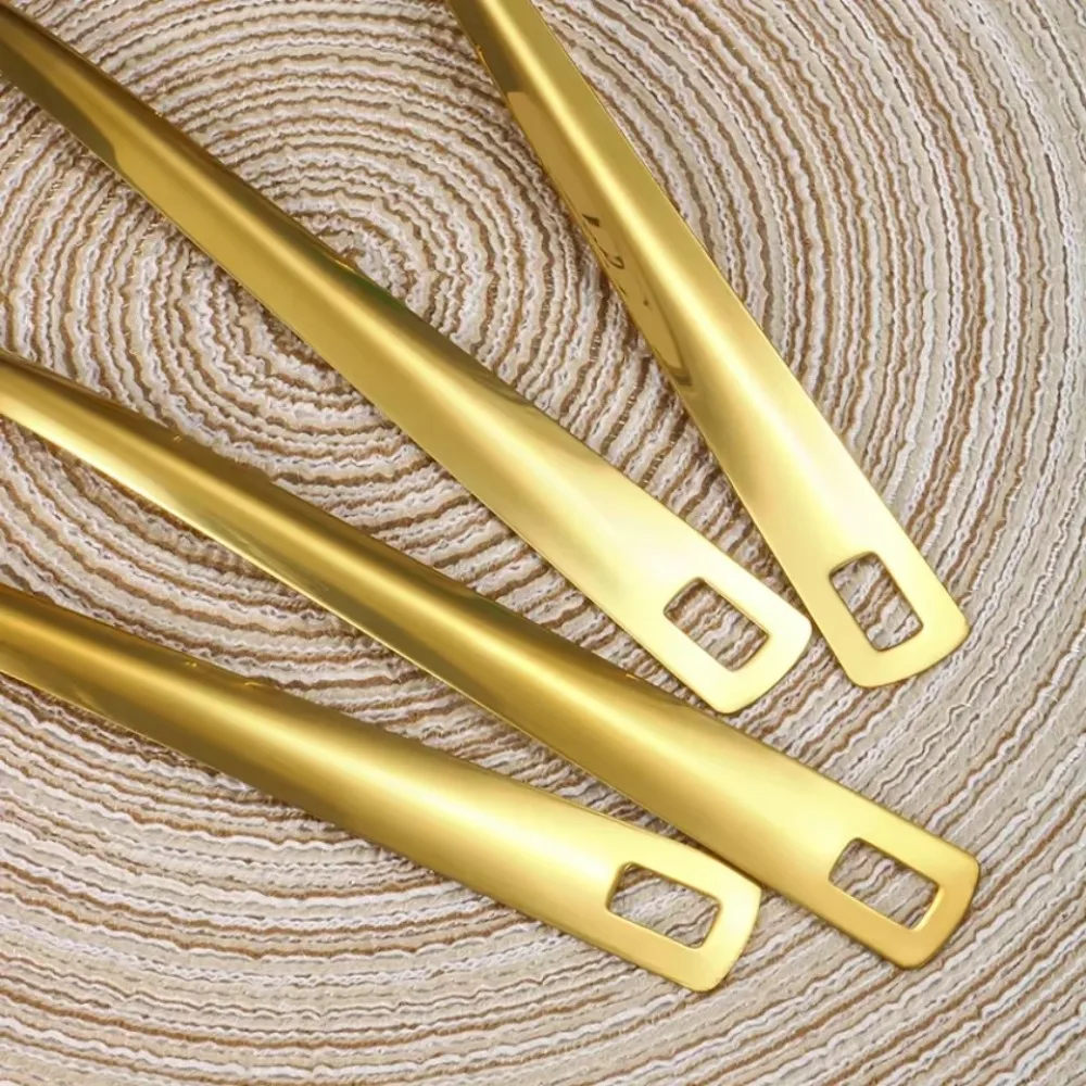 

6pcs Cutlery Set Stainless Steel Kitchen Utensil Set Gold/Silver Long Handle Slotted Spoon Rust-proof Soup Spoon Set Chef