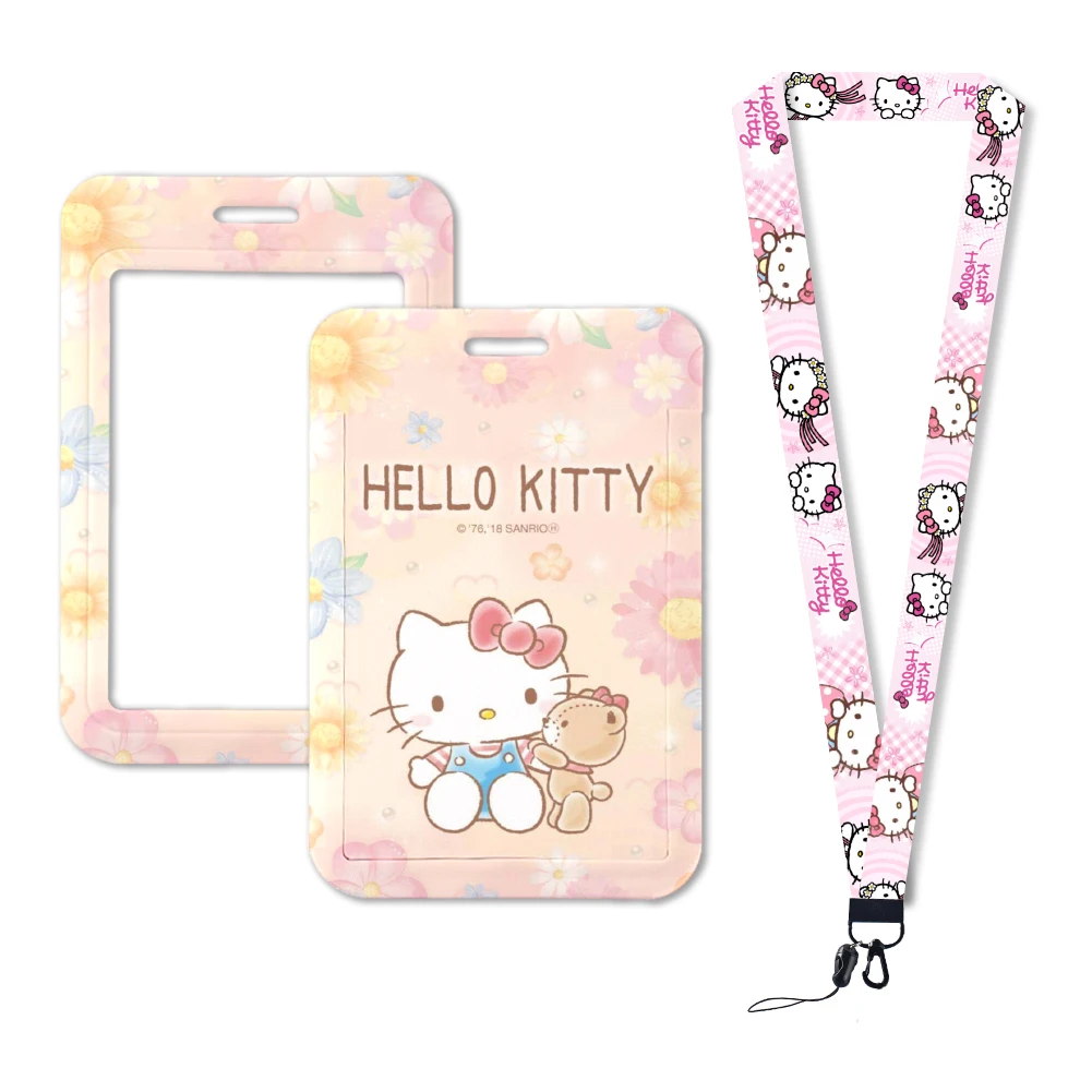 Lanyard dos desenhos animados Sanrio para chave, alça de pescoço, titular do crachá de identificação, correia do telefone, chaveiro, corda pendurar, Hello Kitty, gato adorável, W