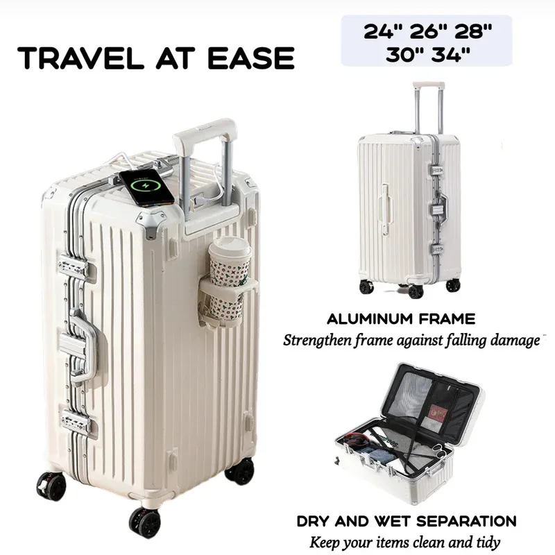 2026 New Durable Large Capacity Luggage Sets Suitcase USB Charging Men Carry-On Boarding Travel 24/26/28/30/34