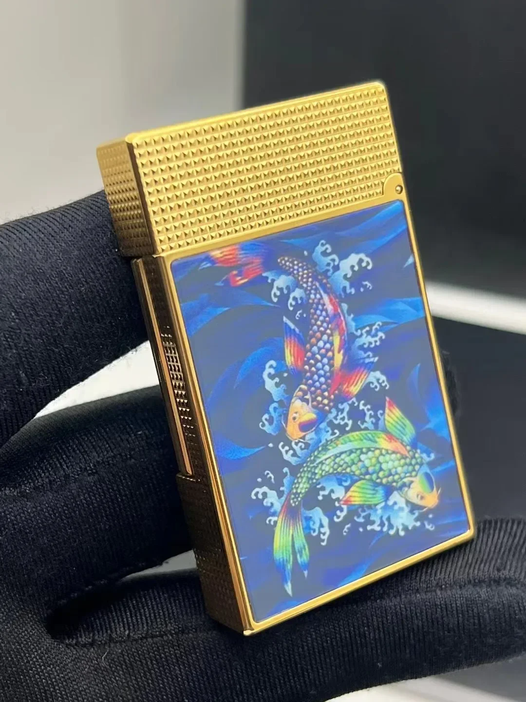 S.T. Dupont lighter, Koi blessing far away style, crisp sound lighter, top quality, original bottom plum screw, men's gift