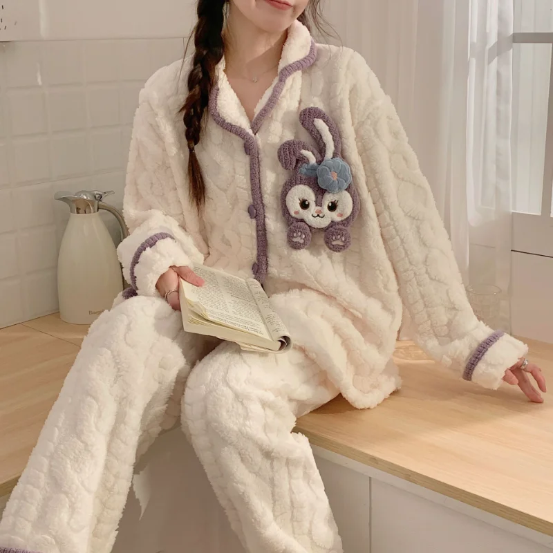 Disney big-eyed monster winter new pajamas women\'s coral fleece thickened warm cute cartoon star Dailu flannel loungewear