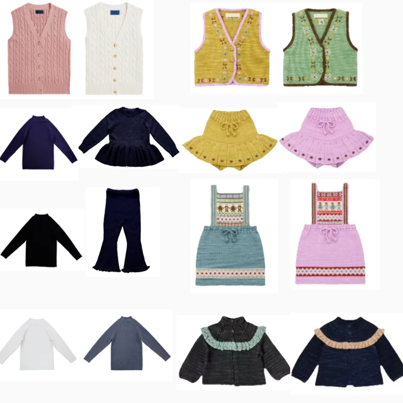 Girls 2026 Autumn New Printed Fashion Knitted Vest Cotton Thickened Warm Long Sleeve Sweater Bottom Shirt Children's Clothing