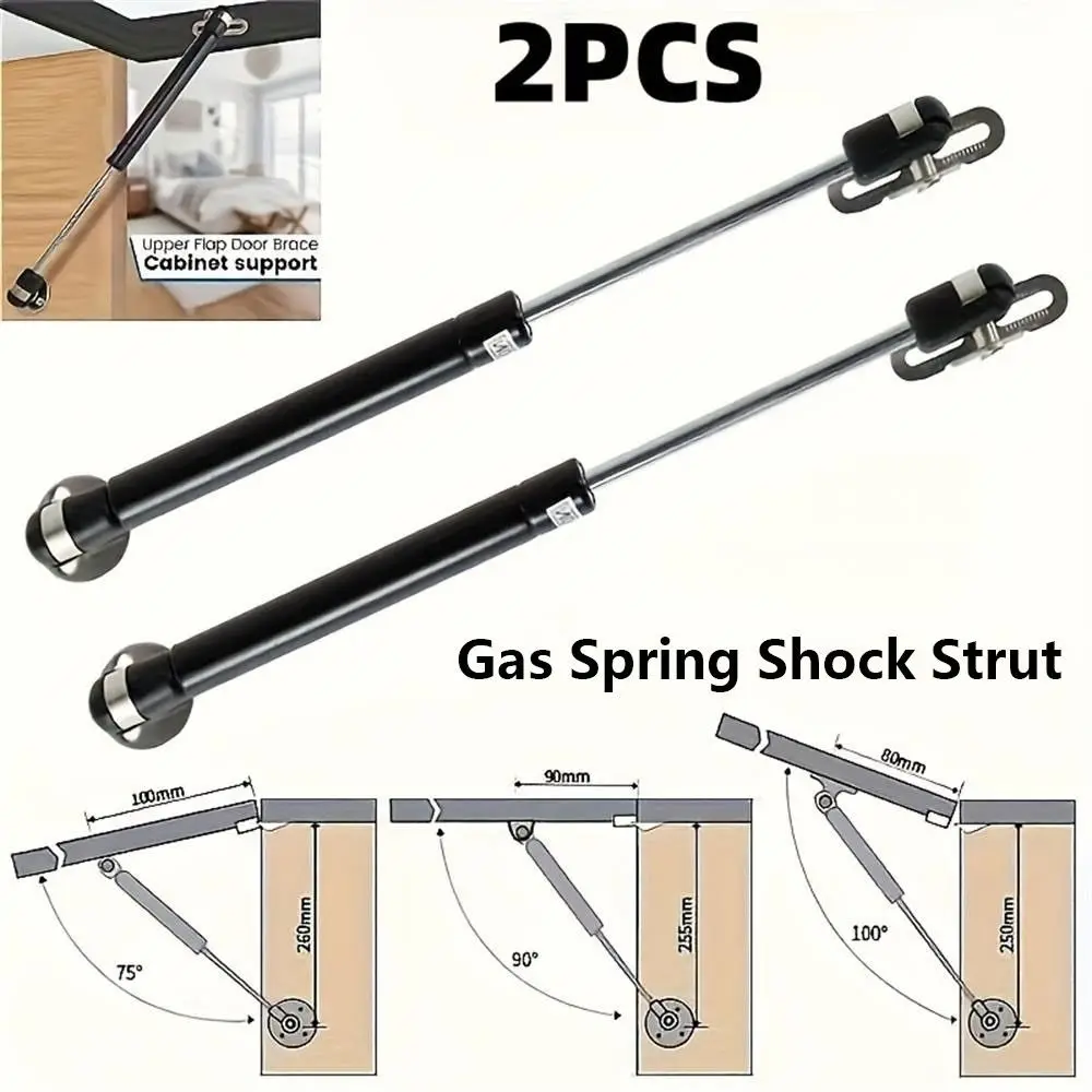 1Pair ABS Head Iron Copper Gas Spring Shock Strut 27cm Shaft Length 20N-200N Pressure Hydraulic Piston Support Black