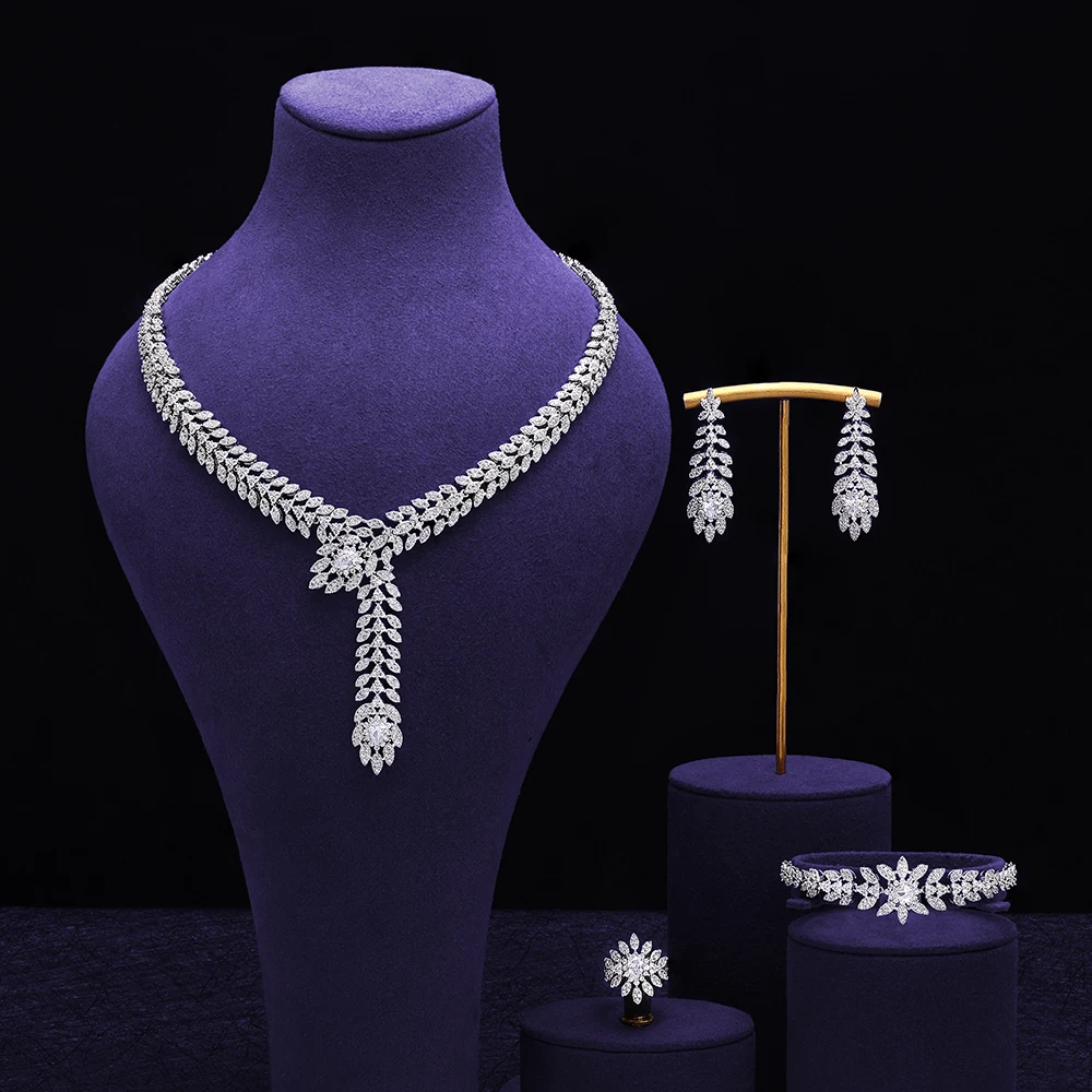 

HIBRIDE Popular unique sliver color necklace earrings bracelet jewelry women decorative jewelry Dubai wedding party gift 1056