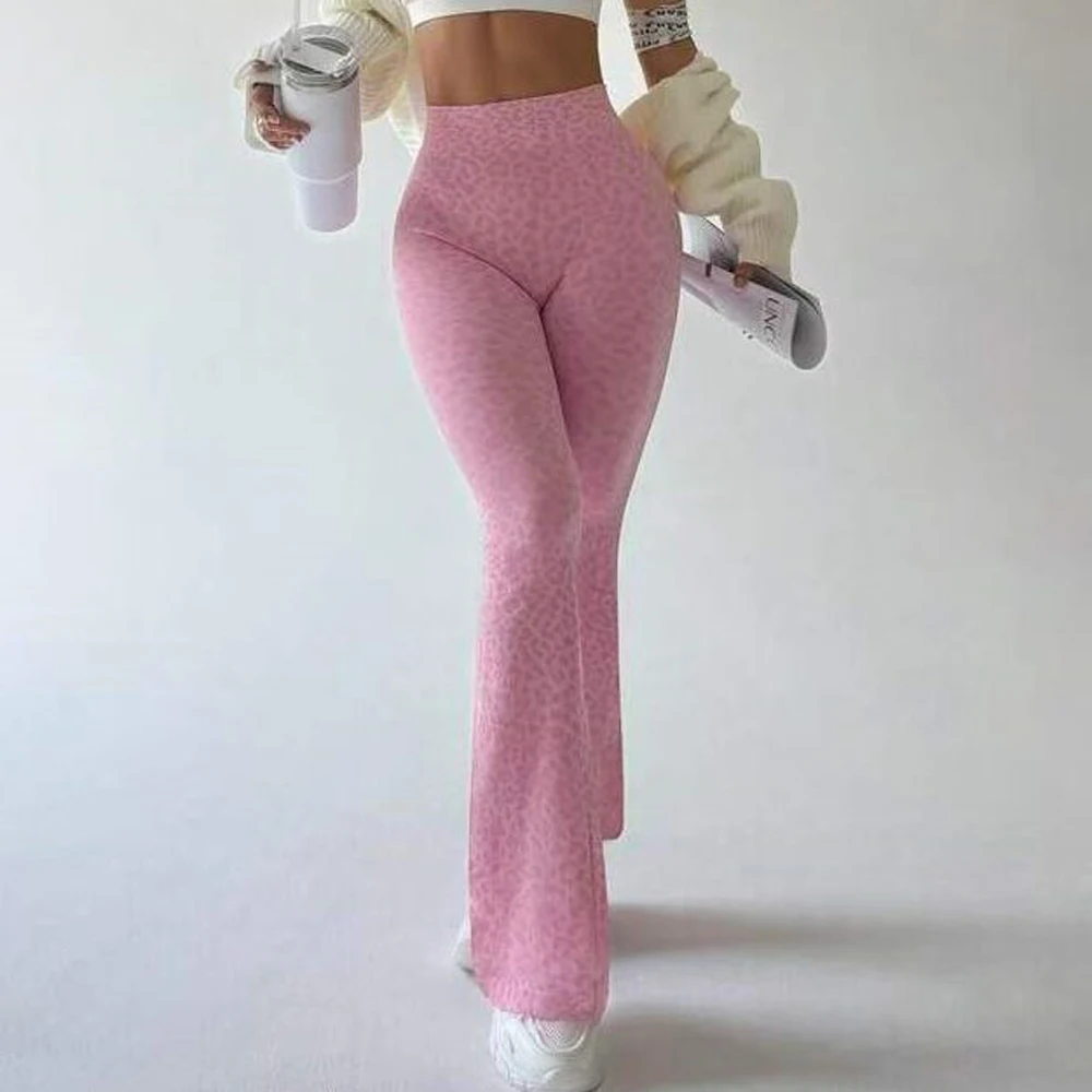 Leggings léopard évasés pour femmes, pantalons d'entraînement, de Fitness, de Yoga, froissés, collants de levage des fesses, taille haute