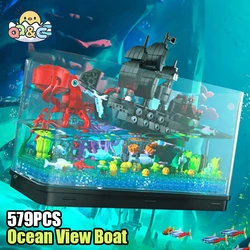 579PCS Fish Tank Building Blocks Creative Ocean View Boat Iceberg Assembly Model Bricks With Light Children's Toys Gifts