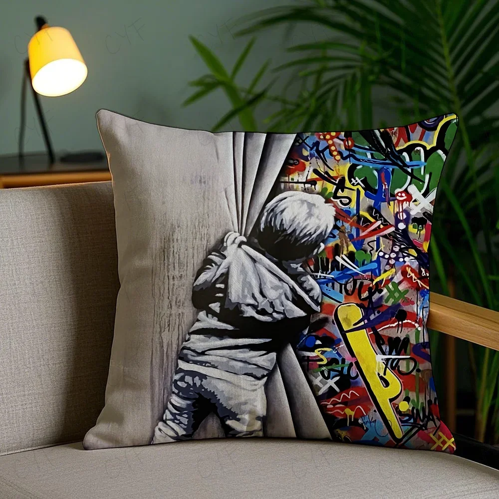 1pc Street Graffiti Art Pillow Case Anti-dustmite Pillowcase Invisible zipper silky short plush Sofa cushion cover