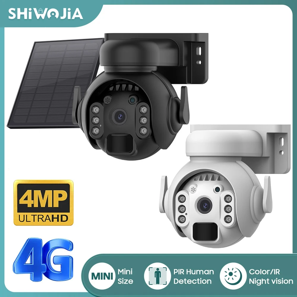 

SHIWOJIA 4MP HD Solar Camera 4G Outdoor Night Vision Surveillance 2-Way Audio AI Human Detect Wireless WIFI Security Battery Cam