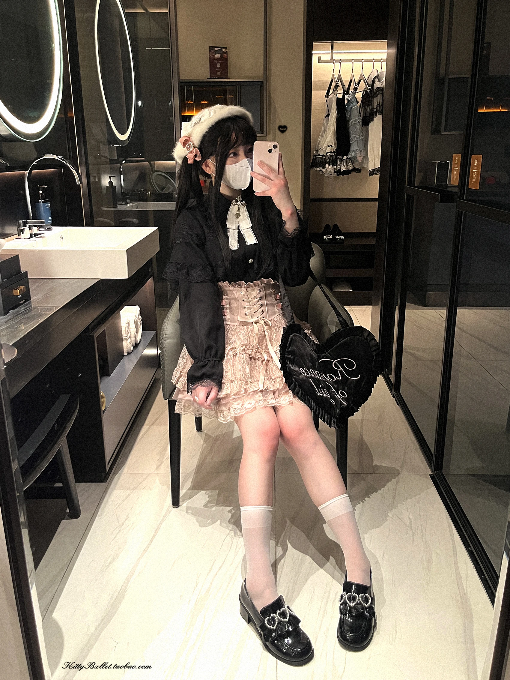 Japanese Mine Style Lace Splicing Short Skirts High Waist Lace-up A-line Heart Leather Buckle Sweet Versatile Mini Skirt Women