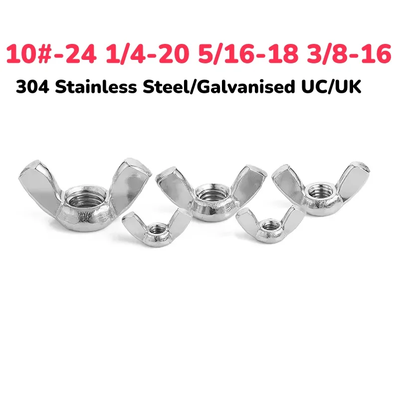 304 Stainless Steel/galvanised Uc/uk 10#-24 1/4-20 5/16-18 3/8-16 1/2-13 American/imperial Wing Nuts Hand Tighten Nut