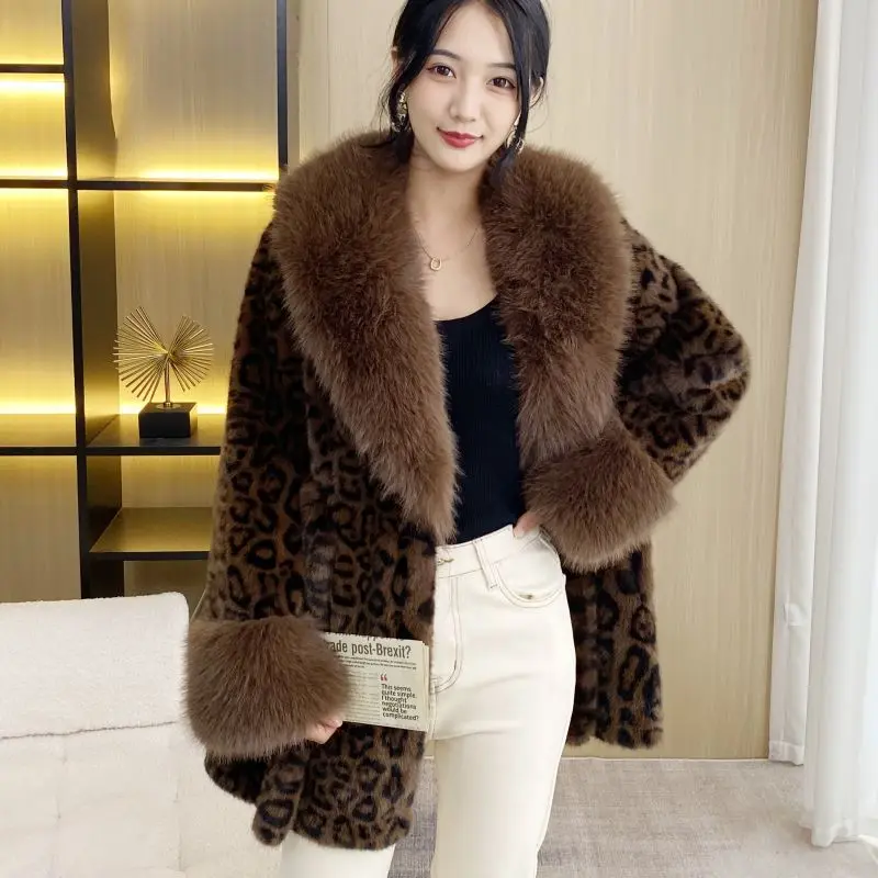 Luxury Leopard Print Imitation Gold Mink Coat Women's Winter Warm Fashion Coat High-End Comfortable Free Size Women's Clothing