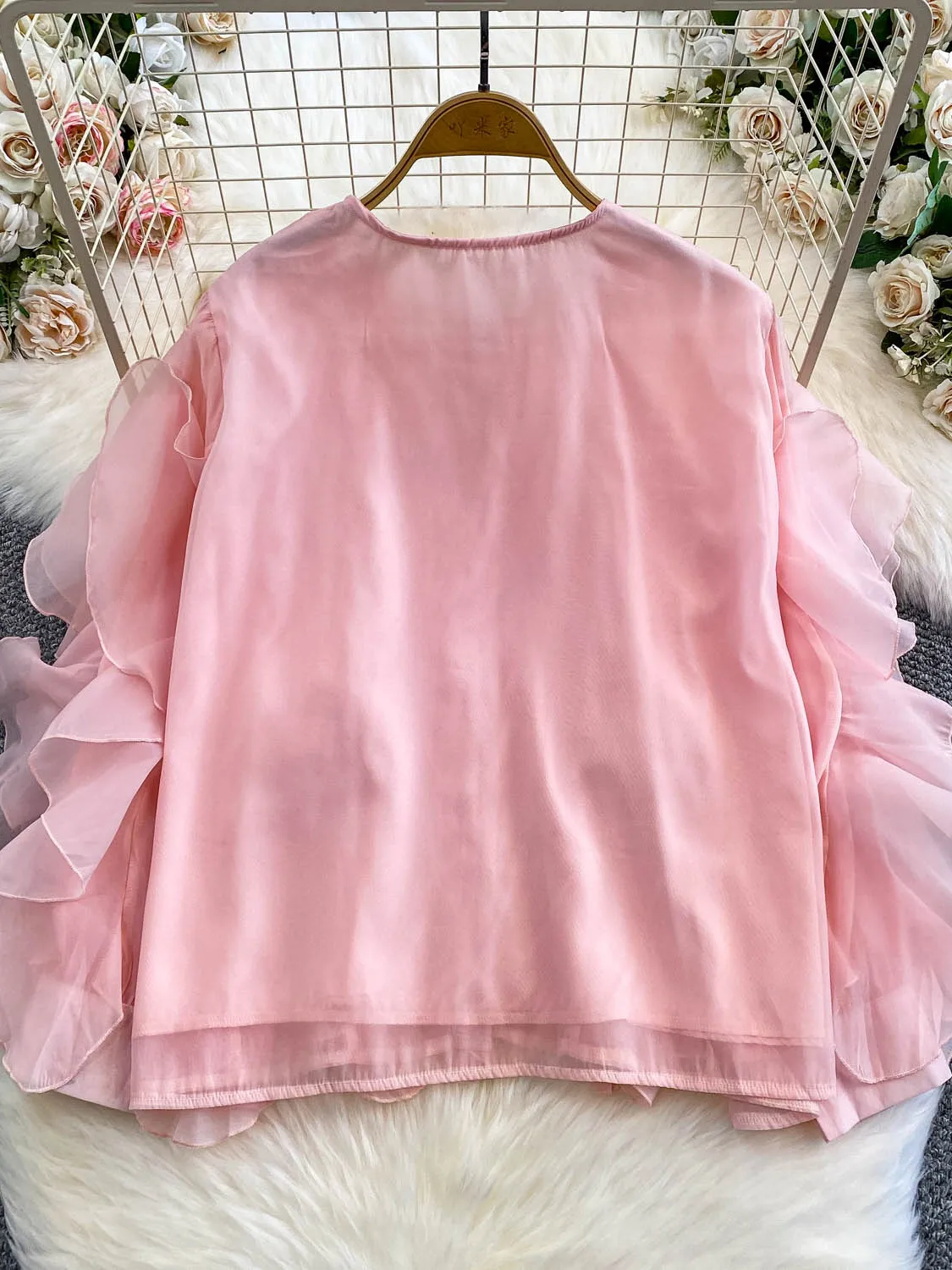 Gentle Summer Long Sve Donna irt Bellissimo pizzo a strati Rosa Anti-età Top Holiday Sle Faionable Abbigliamento casual