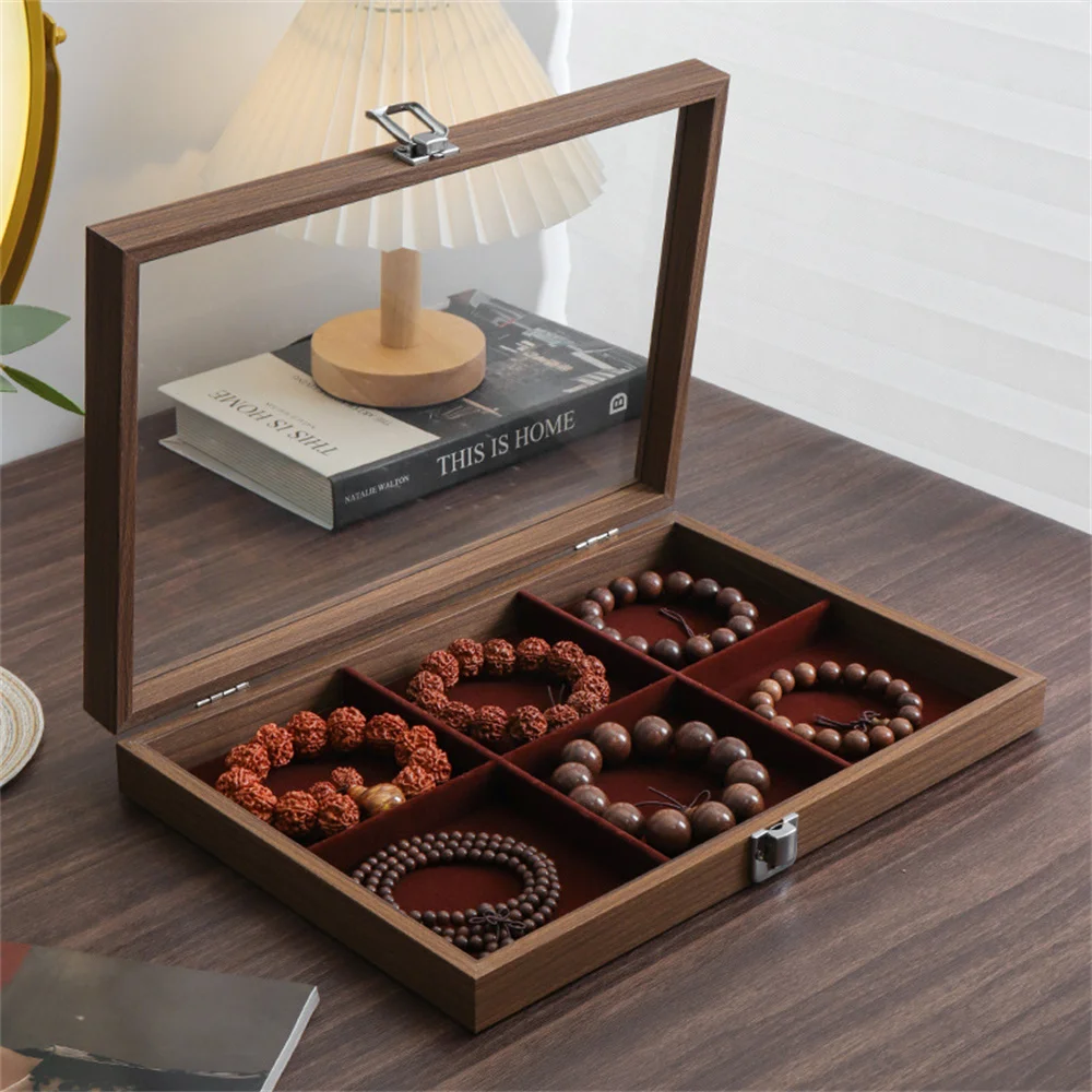 1Pc Retro Wooden Dustproof Jewelry Storage Box with Lid Necklace Collarbone Chain Bracelet Display Holder Jewelry Organizer Case