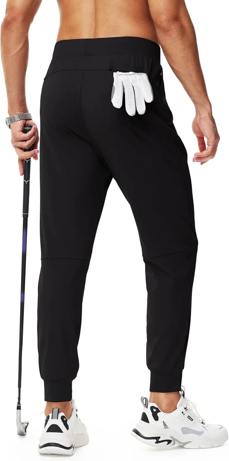 URBEST Men's Stretch Golf Pants with Zipper Pockets Slim Fit Athletic Sweatpants for Men Workout Travel Running