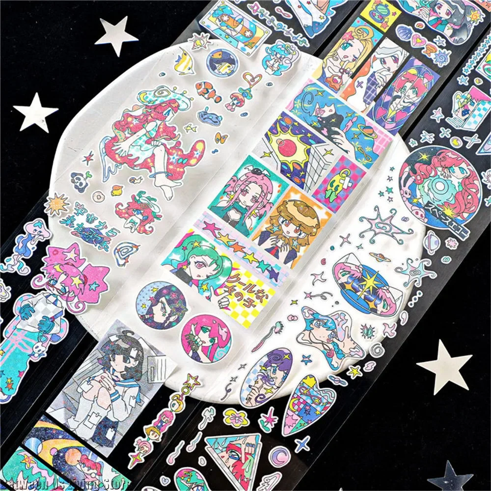 

PET Girl Series Tape Stickers Cute Cartoon Graffiti Style DIY Scrapbooking Materials Craft Supplies for Friend Stickers Gift