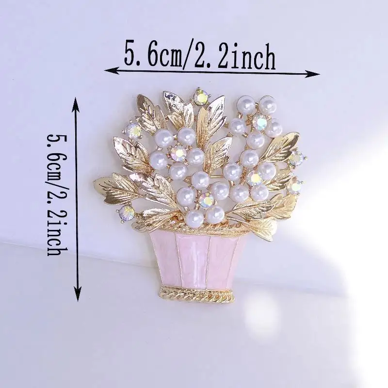 Luxury Pearl Flower Pot Brooches for Women Delicate Elegant Lapel Pins for Formal Occasion Casual Outing Office Wear
