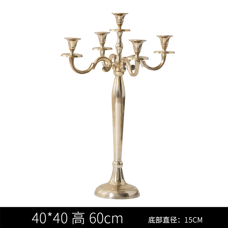 European Entry Lux Gold Silver Multi-Head Five-Head Candlestick Living Room Candlelight Dinner Wedding Banquet Desktop Props