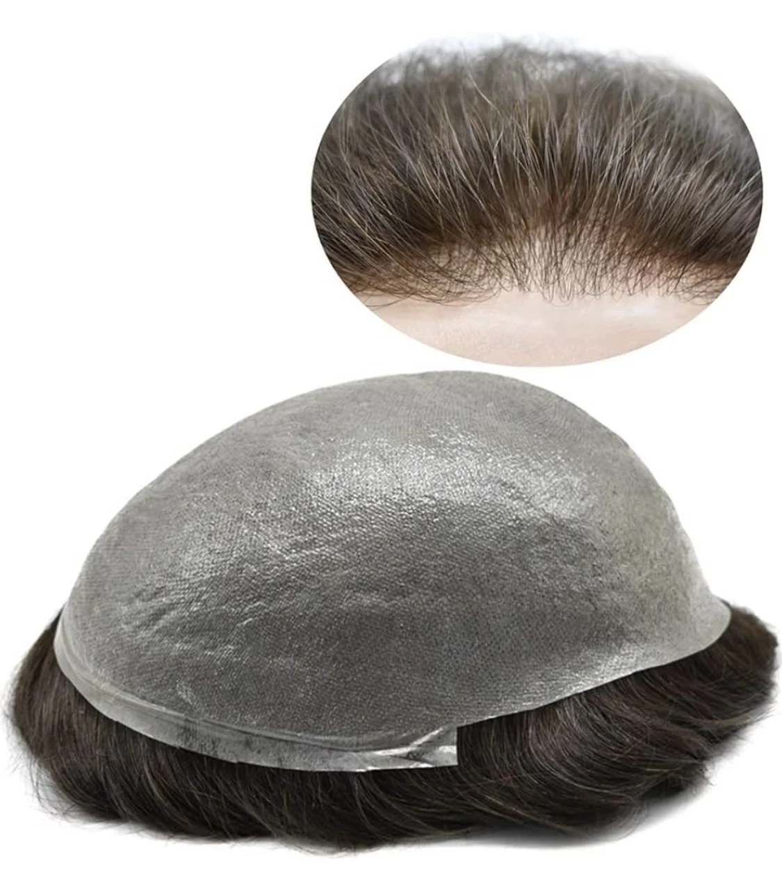 Toupet en PU pour hommes, 0.04 cheveux humains, base complète, délié naturel durable, perruques pour hommes, prothèse capillaire, peau nouée durable, 0.05-100% mm