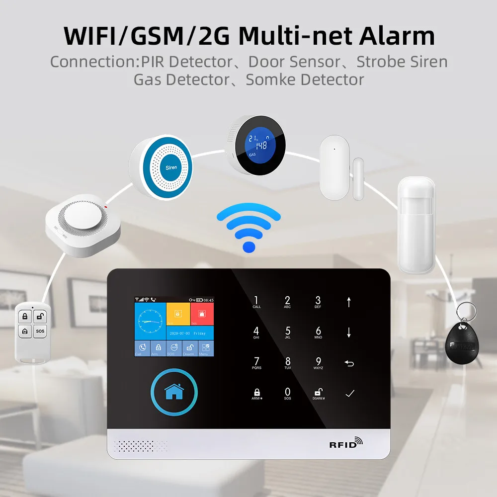 PGST 103 4G Wireless Home Alarms System, Wireless WiFi Home Security System with Door and Motion Sensor, App control