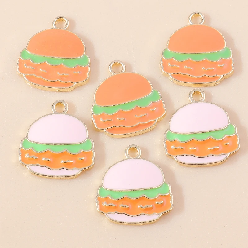 20 Stück 15x17mm Niedliche Lebensmittel-Anhänger, Emaillierte Hamburger-Charms für Schmuckherstellung, Anhänger, Halsketten, Ohrringe, Armbänder, DIY-Bastelarbeiten, Geschenke – Detail 5