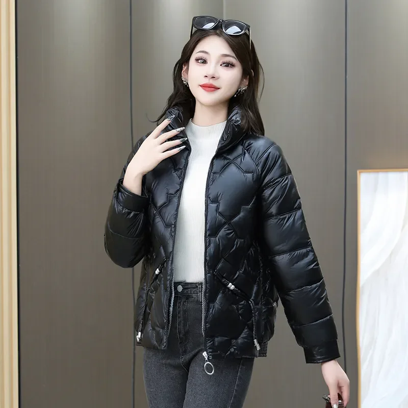 New 2024 Winter Jacket Casual Thick Women Parka Rhombus Down cotton Jacket Fashion Stand up collar Bright Face Bread Coat Female