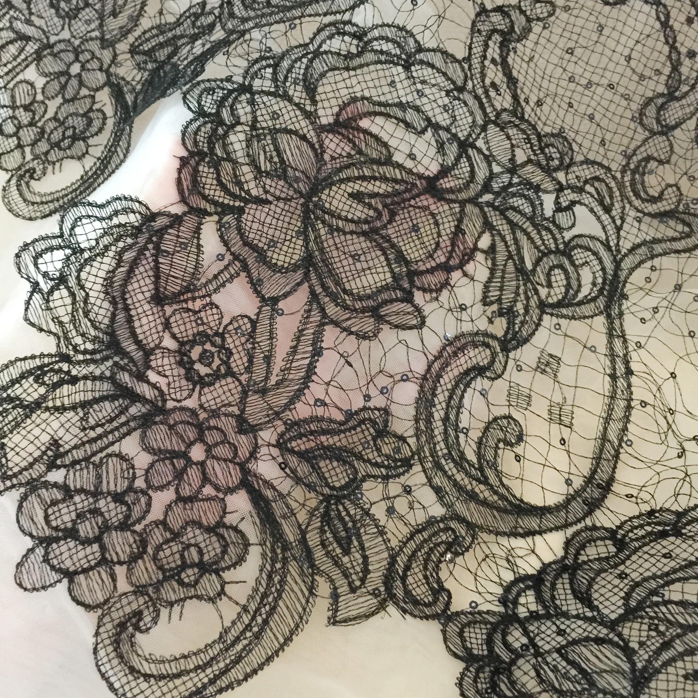 Hollow Out Embroidery Lace Fabric for Evening Dress Gowns Black, Off White 1 Meter 2022