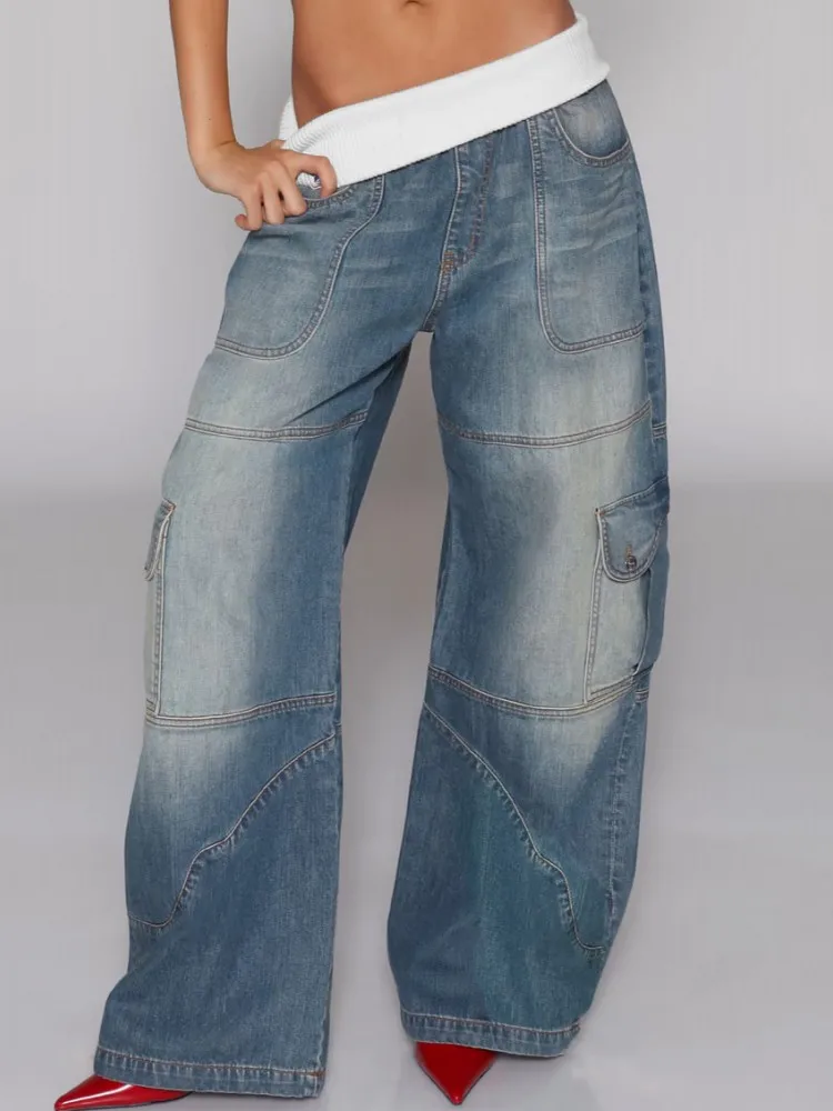 

Женские широкие брюки с высокой талией, прямые брюки с дырками, длинные джинсы, повседневные модные брюки, осень-зима 2024, новые джинсовые брюки