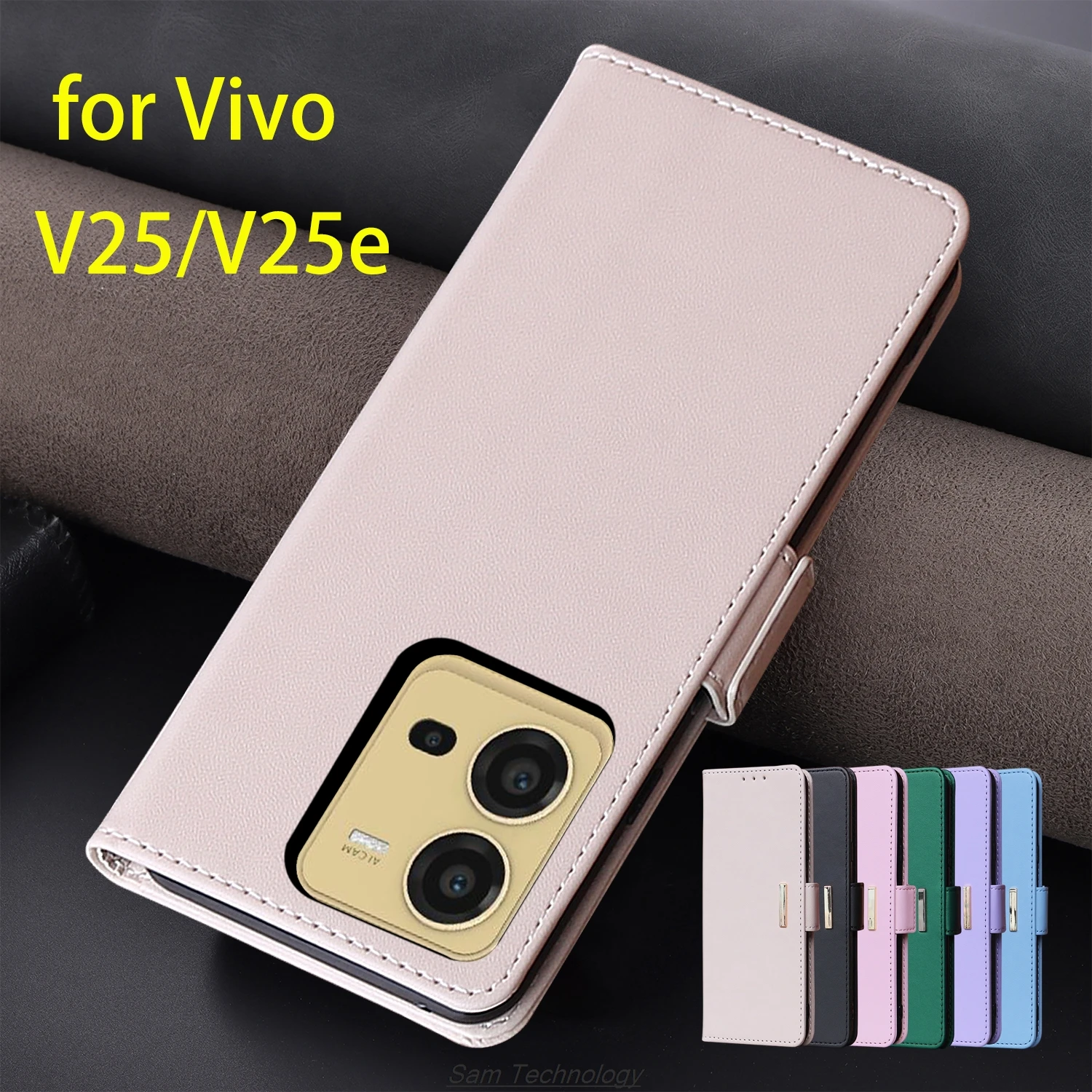 

Magnetic buckle Leather Case for Vivo V25e / Vivo V25 6.44" Wallet RFID BLOCKING Flip Cover female Simple Capa Fundas Coque