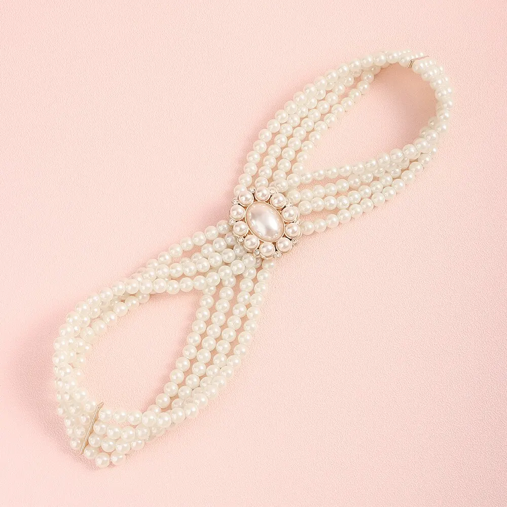 1 pezzo con cintura di perle bianche fibbia ovale elastica catena in vita da donna di moda