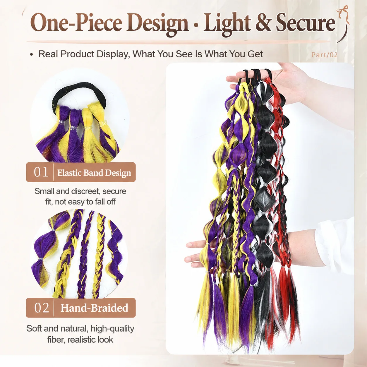 Synthetic Multicolor Bubble Braid Ponytail Hair Extension Elastic Hair Tie Pre Braided Bubble Twist Hairpiece For Women