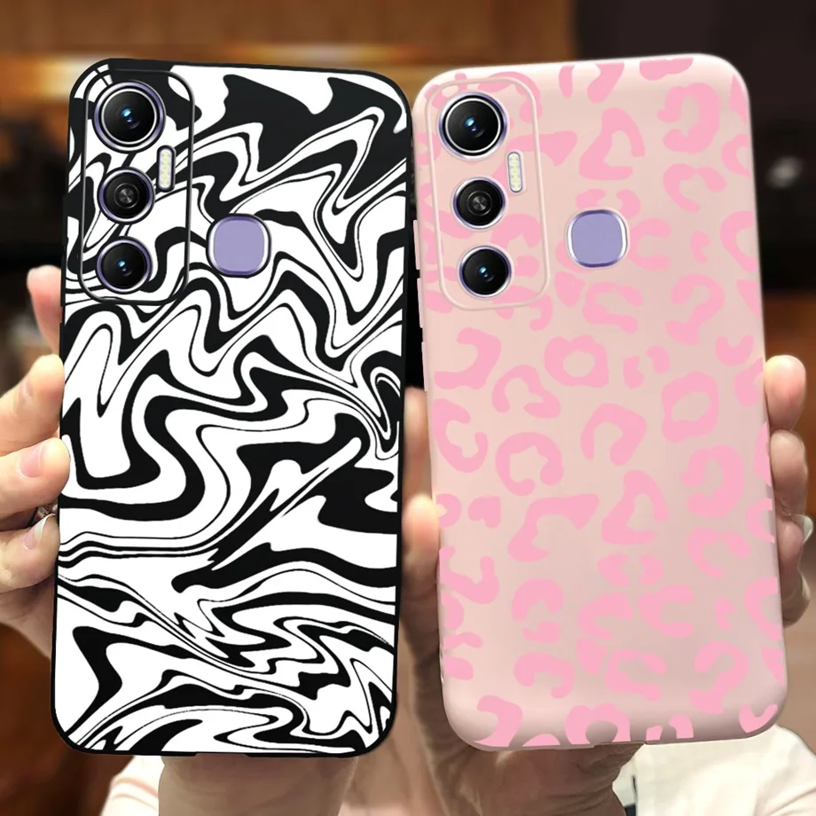 For Infinix HOT 11 X662 Case Black Pink Silicone Soft TPU Matte Funda For Infinix Hot 11s NFC Hot11s NFC Bumper Flower Cat Capas