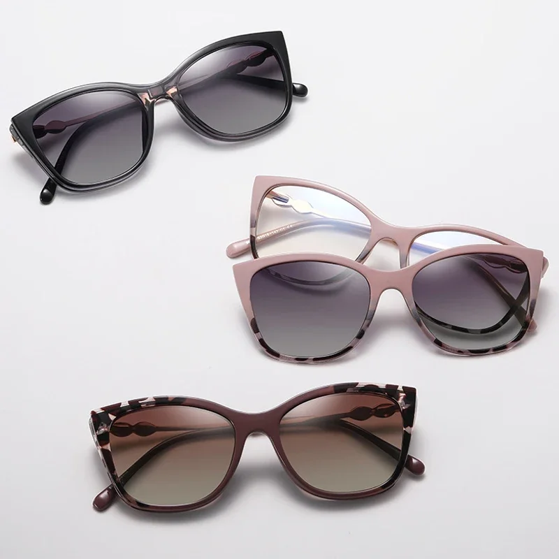MEESHOW Women Magnet Clip Prescription Myopia Glasses Ladys Driving Polarized Sunglasses Anti Blue Light Progressive Eyeglasses