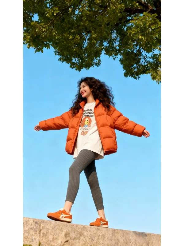 

Корейская утепленная хлопковая куртка для женщин: уникальное оранжевое пальто для зимы, модная повседневная верхняя одежда свободного кроя