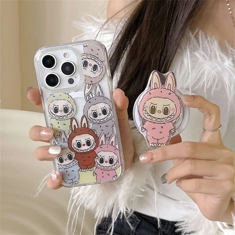 Kawaii الكرتون الأرنب المغناطيسي قضية الهاتف آيفون 16 برو 15 14 13 برو ماكس غطاء مع حامل Magsafe للصدمات لطيف حالات كابا