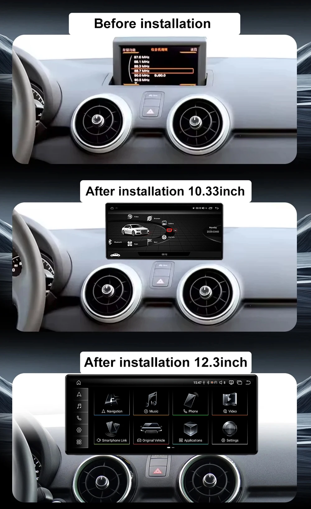 Android 16 For Audi A1 2012-2018 Android Auto Screen Stereo Car Radio Carplay 4G Wifi BT DSP RDS Navigation GPS No 2din DVD view 2