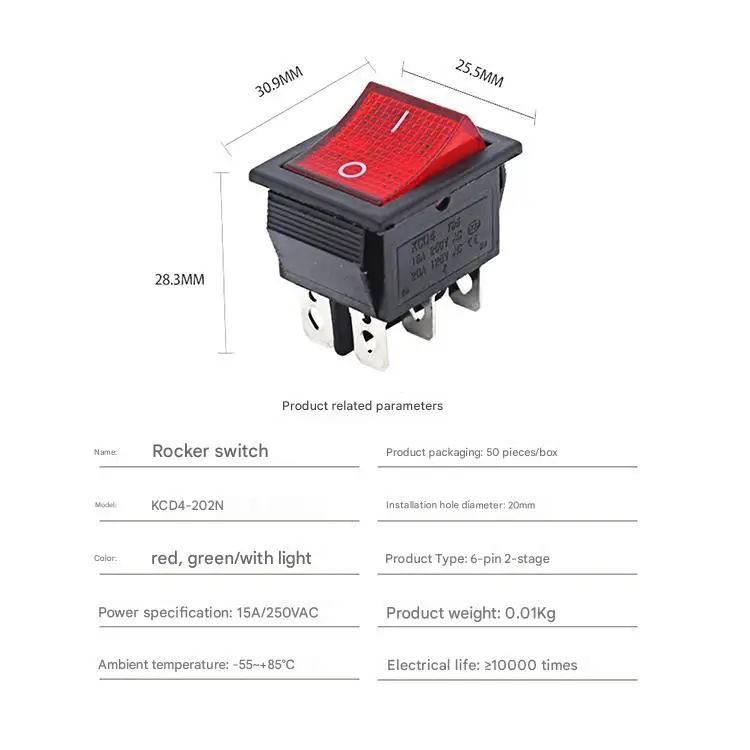 KCD4 Wippschalter Ein Aus 6 Pin Mit Led 4 16A 250V 220V T85 20A Kleine 6Pin 4Pin Licht Für 2 Position 220 230V Lampe 10A Rakete – Detail 4