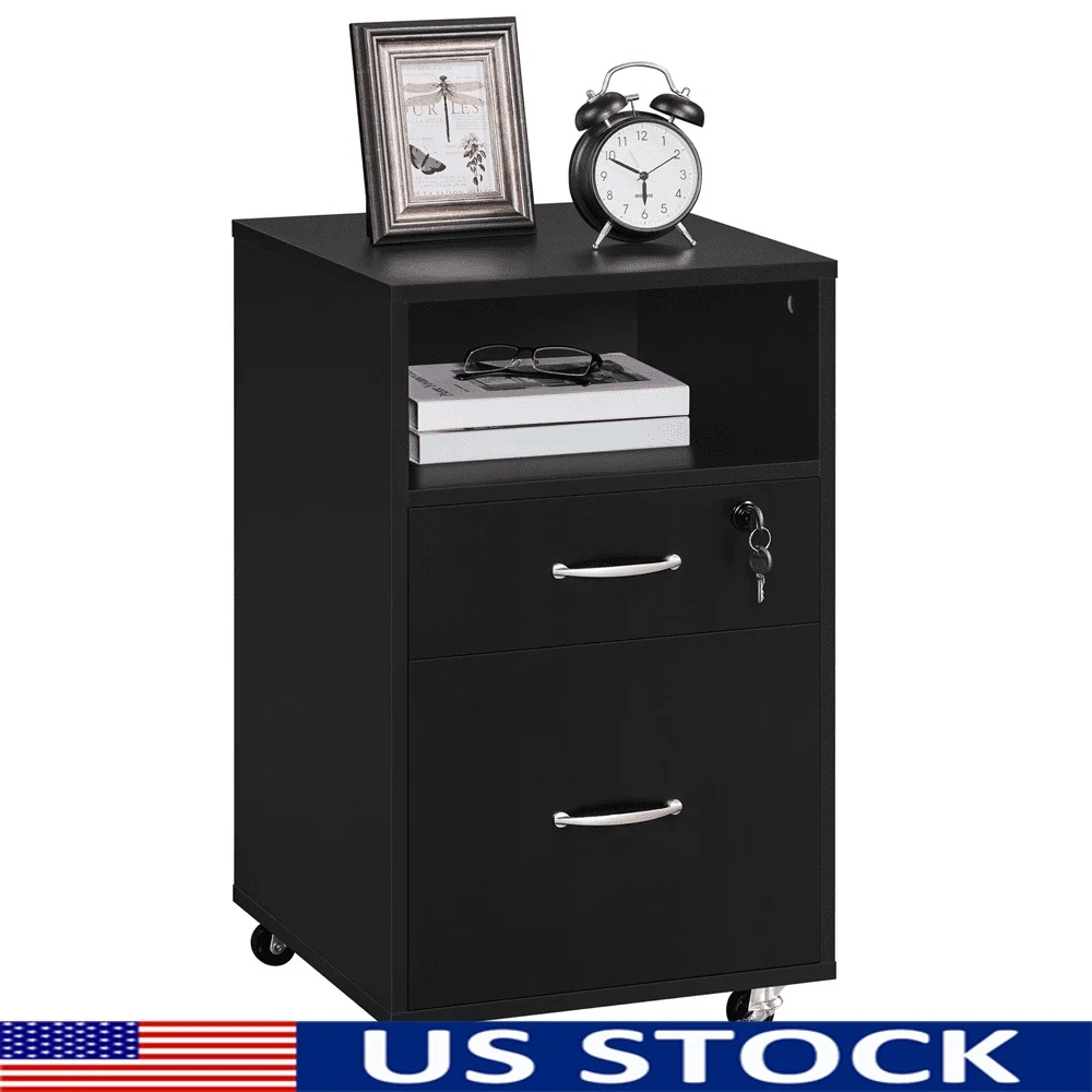 

Vintage Mobile File Cabinet with 3 Drawers and Open Shelves Home Office Storage Stylish MDF Construction