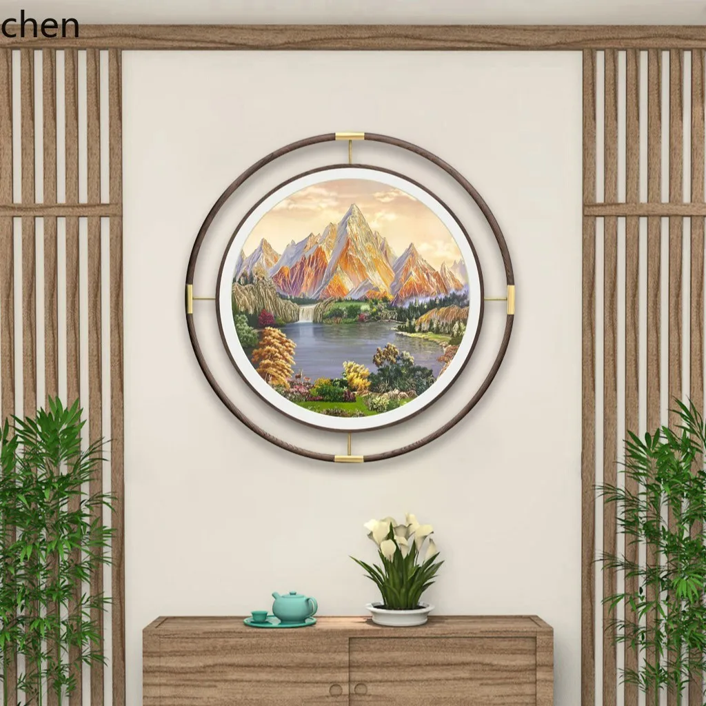 Zml double frame round frame living room corridor hanging painting new chinoiserie copper sculpture painting