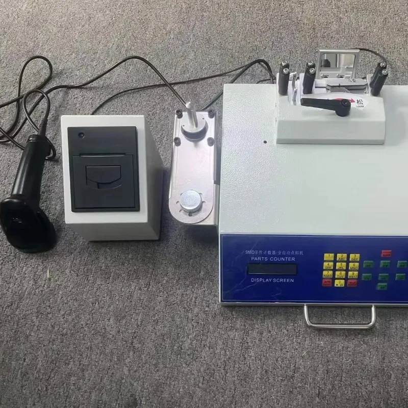 Smart electronic component counters for bulk and roll material counting with barcode scanners and printers