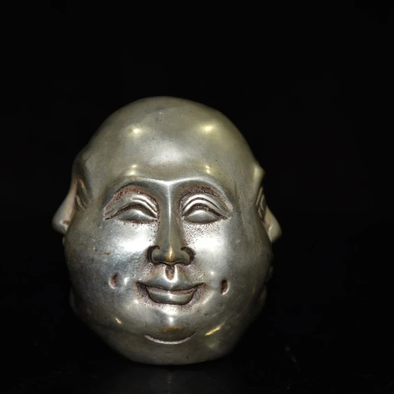 China Tibet Silver 4 Emotions Four Faces of Maitreya Buddha Head Statue