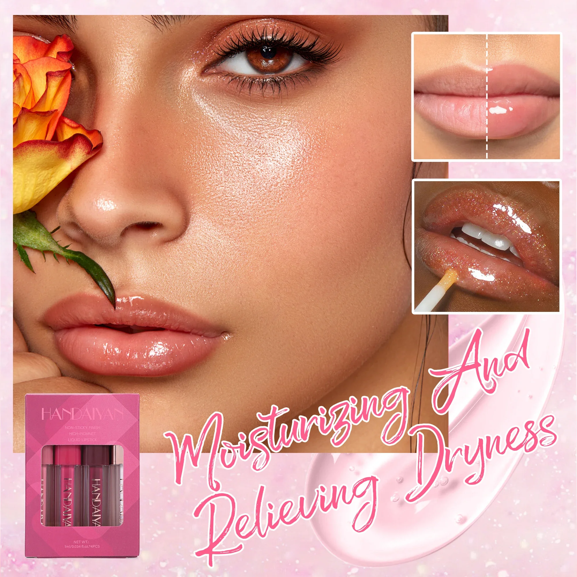 Set di lucidalabbra in velluto da 4 pezzi Kit di rossetti liquidi Colore facile Set di smalti per labbra per trucco antiaderente a lunga durata impermeabile