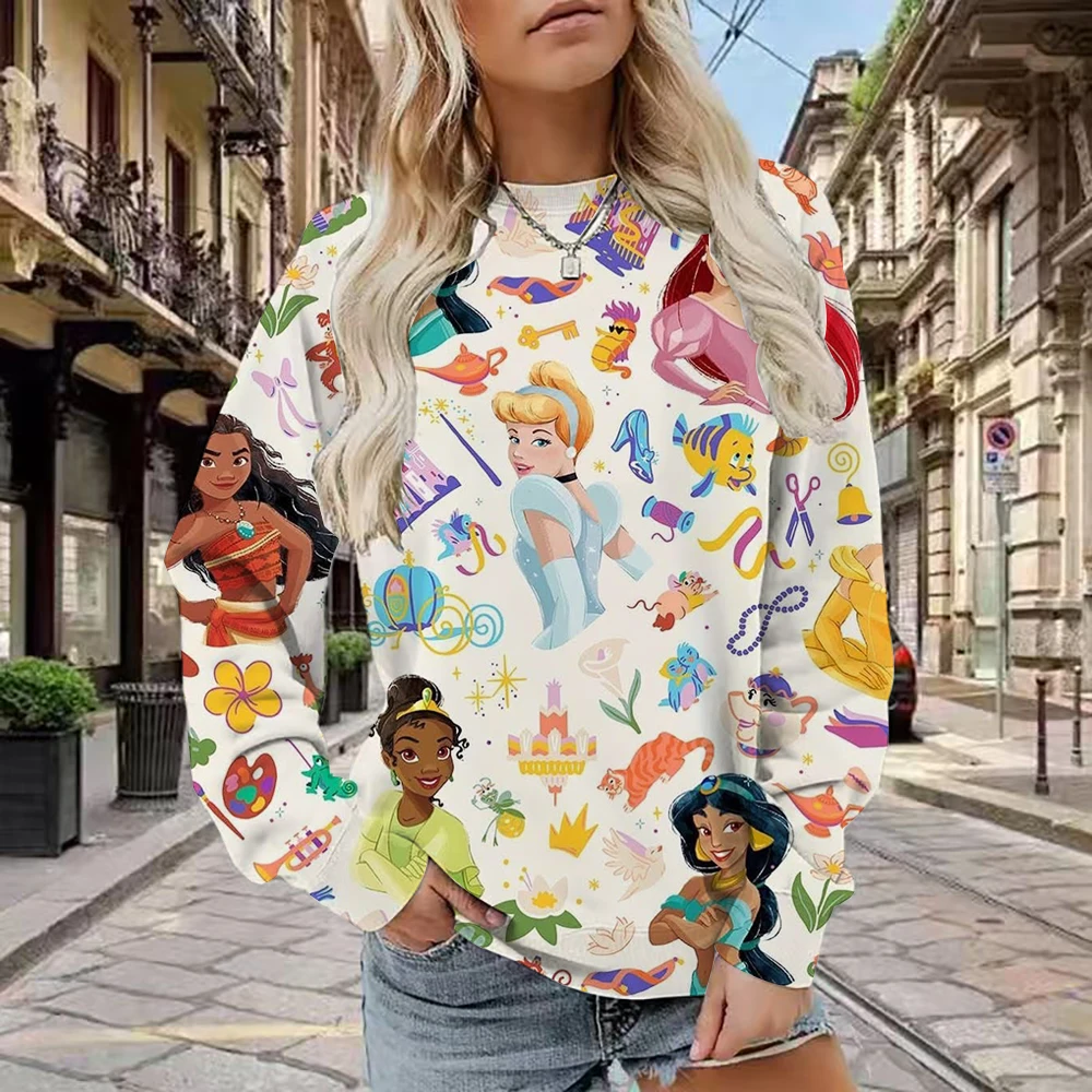 レトロディズニープリンセスクリスマス映画パターンパーカーレトロ80年代映画長袖パーカー四季カジュアルレディーススポーツウェア