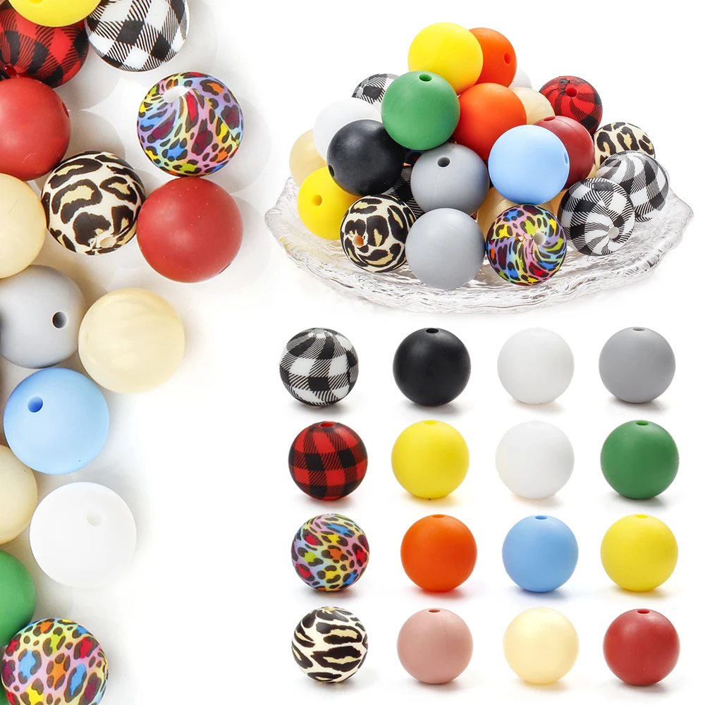 15mm 40Pcs Silicone Beads Pacifier Chain Teething Toy BPA Free Chewable Teething Beads Baby Nursing Chewable Teething Beads