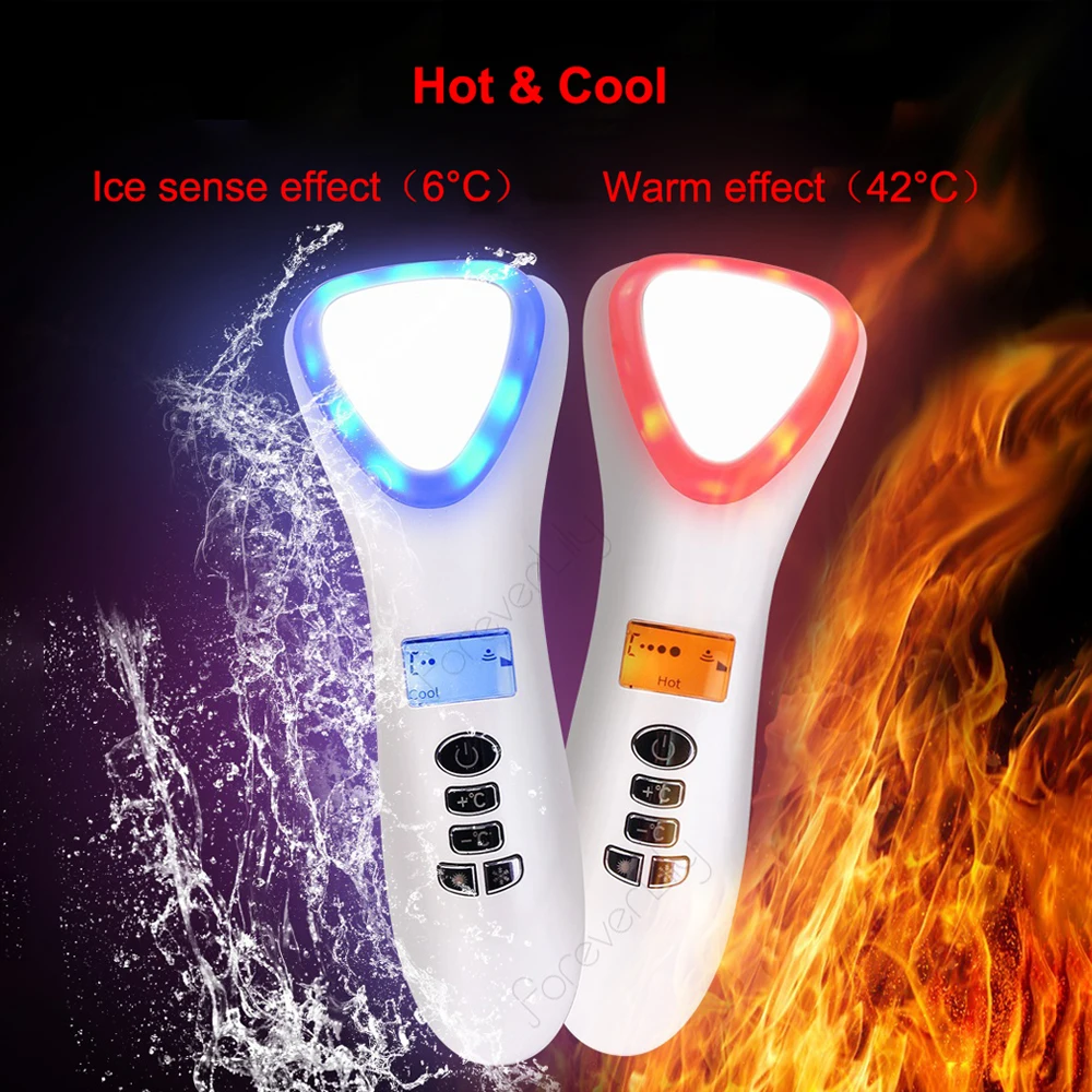 Nóng Lạnh Búa Siêu Âm Cryotherapy LED Photon Thu Nhỏ Lỗ Chân Lông Căng Da Mặt Rung Máy Massage Siêu Âm Mắt Chăm Sóc Da Thiết Bị