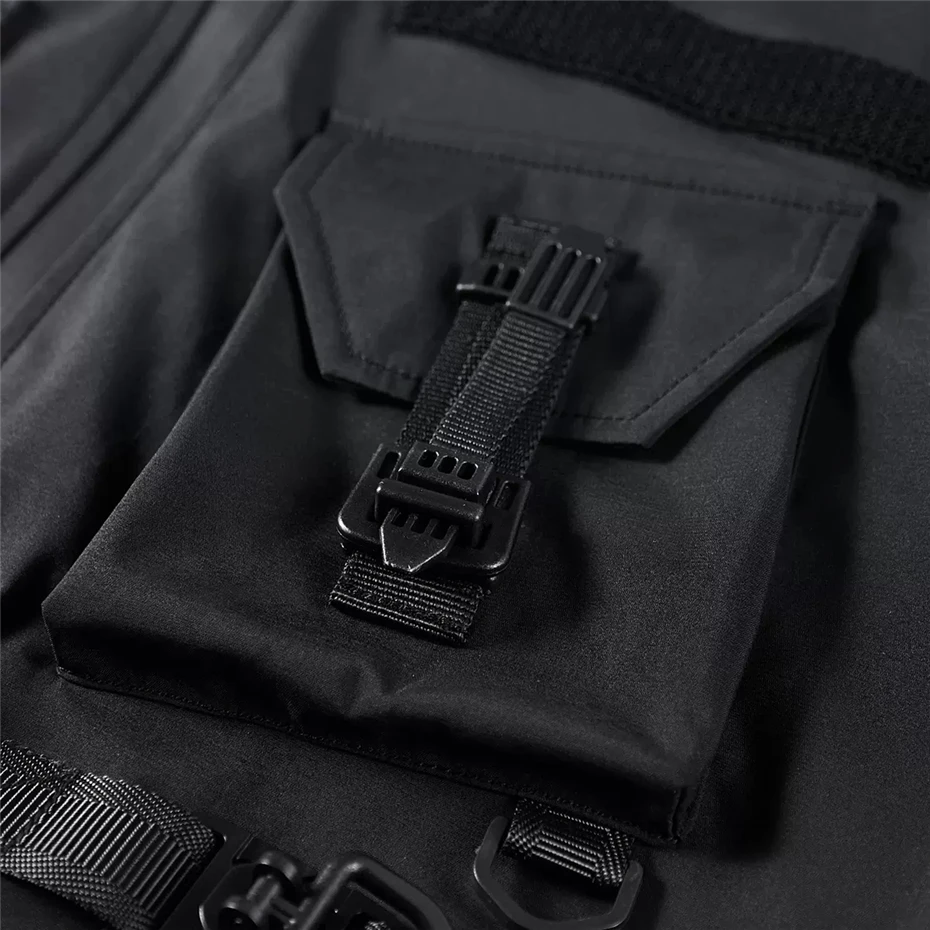 Black Cargo Jacket Men Techwear Multi-pocket Jacket Autumn Streetwear Bomber Jackets Coats Male Function