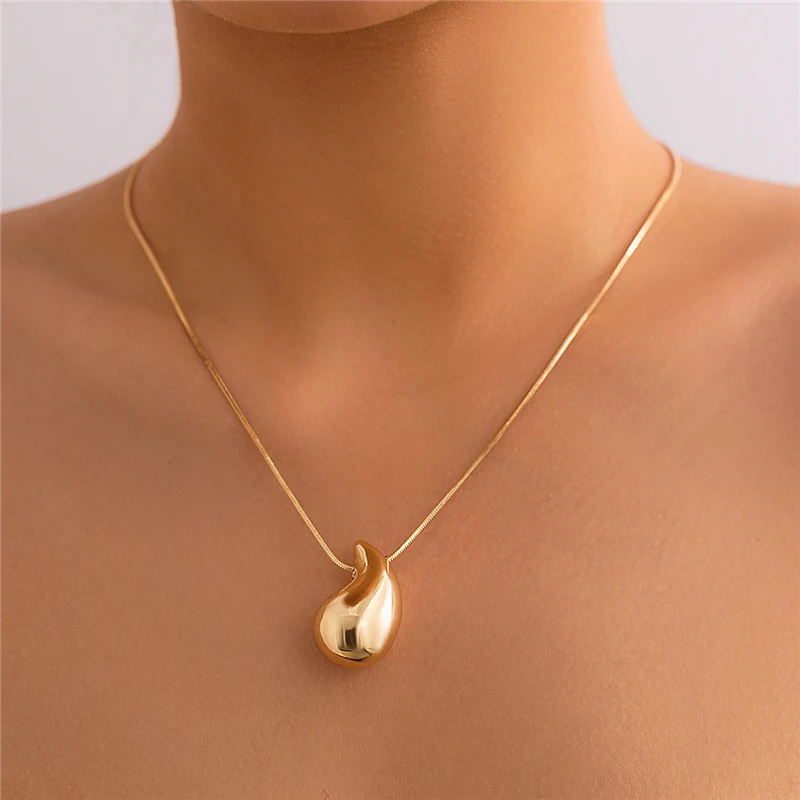 New Fashion Gold Color Necklace For Women Jewelry Metal Vintage Waterdrop Pendant Necklace Birthday Gift