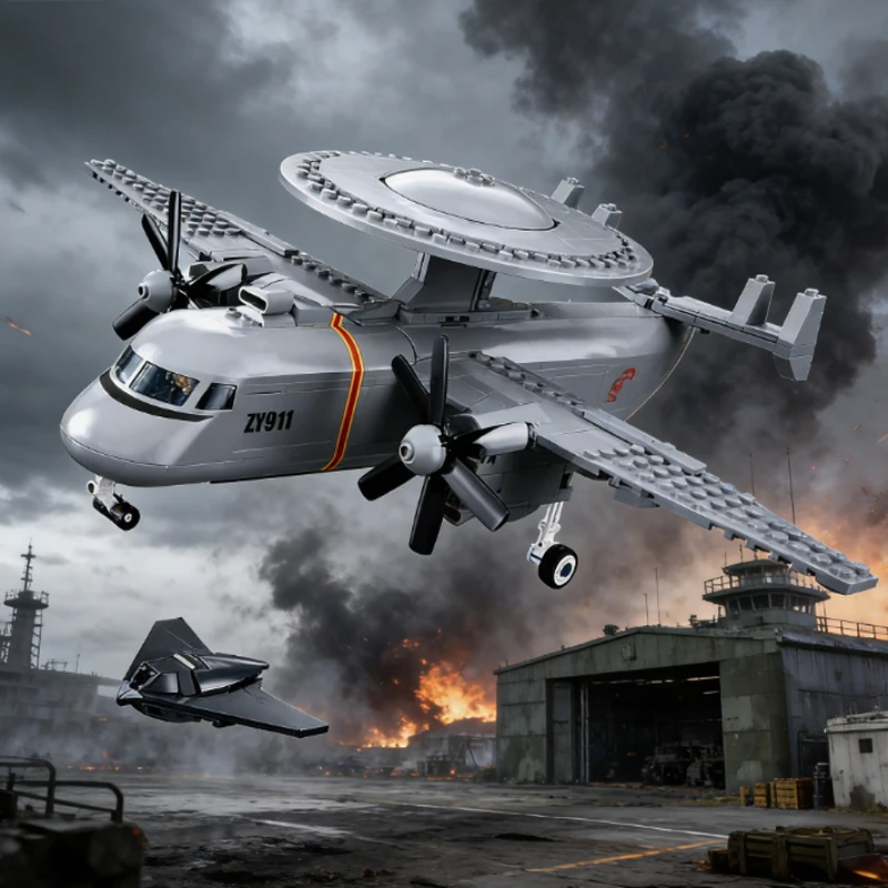 

291PCS Military KJ-600S AEW Model Bricks Airborne Early Warning Aircraft Building Blocks Sets Educational Toys for Children