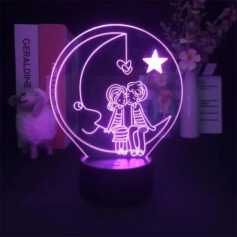 1pc Touch 3D Lamp Valentine Gift, Novelty Desktop Table Lamp, Decorative Table Lamp for Bedroom Atmosphere Light