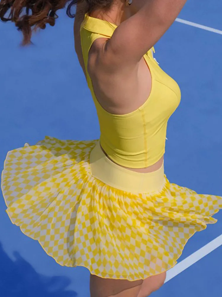 فساتين تنس نسائية ناعمة قابلة للتنفس سريعة الجفاف ومرونة عالية، فساتين رياضية عالية الخصر بتصميم فساتين قصيرة للفتيات
