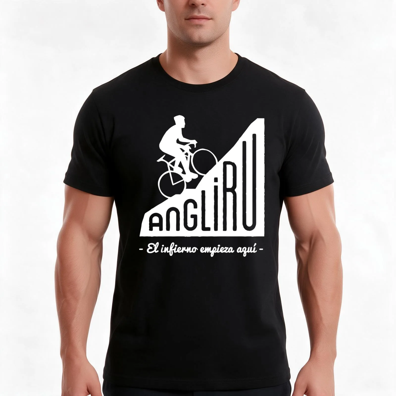 Angliru climb _quot_El infierno empieza aquí_quot_ cycling Vuelta Espa?a T-Shirt, Summer Casual Cotton Tee, Unisex Men Women